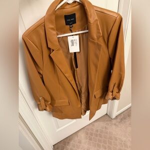 Love Tree Women's Tan Faux Leather Blazer Jacket NWT